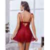 image:imageAvidlove Sexy Bow Split Side Ruffle Mesh Babydoll Lingerie Dress with Thong 2 PieceDark Red