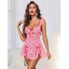 image:imageAvidlove Sexy Bow Split Side Ruffle Mesh Babydoll Lingerie Dress with Thong 2 PiecePink Love Heart