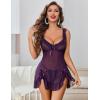 image:imageAvidlove Sexy Bow Split Side Ruffle Mesh Babydoll Lingerie Dress with Thong 2 PiecePurple
