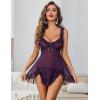 image:imageAvidlove Sexy Bow Split Side Ruffle Mesh Babydoll Lingerie Dress with Thong 2 PiecePurple