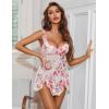 image:imageAvidlove Sexy Bow Split Side Ruffle Mesh Babydoll Lingerie Dress with Thong 2 PieceWhite Flower
