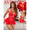 image:imageAvidlove Sexy Lingerie for Women Lace Babydoll Bodysuit V Neck Sleepwear One Piece Lingerie setCarimine Red
