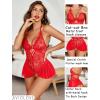 image:imageAvidlove Sexy Lingerie for Women Lace Babydoll Bodysuit V Neck Sleepwear One Piece Lingerie setCarimine Red