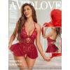 image:imageAvidlove Sexy Lingerie for Women Lace Babydoll Bodysuit V Neck Sleepwear One Piece Lingerie setDark Red