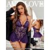 image:imageAvidlove Sexy Lingerie for Women Lace Babydoll Bodysuit V Neck Sleepwear One Piece Lingerie setPurple
