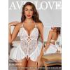 image:imageAvidlove Sexy Lingerie for Women Lace Babydoll Bodysuit V Neck Sleepwear One Piece Lingerie setWhite