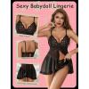 image:imageAvidlove Sexy Lingerie for Women Lace Babydoll Lingerie Dress Boudoir Lingerie VNeck Front Open Ruffle ChemiseBlack