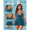 image:imageAvidlove Sexy Lingerie for Women Lace Babydoll Lingerie Dress Boudoir Lingerie VNeck Front Open Ruffle ChemiseBlue Green