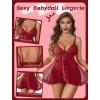 image:imageAvidlove Sexy Lingerie for Women Lace Babydoll Lingerie Dress Boudoir Lingerie VNeck Front Open Ruffle ChemiseBurgundy