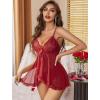 image:imageAvidlove Sexy Lingerie for Women Lace Babydoll Lingerie Dress Boudoir Lingerie VNeck Front Open Ruffle ChemiseBurgundy