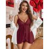 image:imageAvidlove Sexy Lingerie for Women Lace Babydoll Lingerie Dress Boudoir Lingerie VNeck Front Open Ruffle ChemiseDark Red