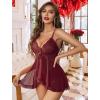 image:imageAvidlove Sexy Lingerie for Women Lace Babydoll Lingerie Dress Boudoir Lingerie VNeck Front Open Ruffle ChemiseDark Red