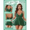 image:imageAvidlove Sexy Lingerie for Women Lace Babydoll Lingerie Dress Boudoir Lingerie VNeck Front Open Ruffle ChemiseGreen