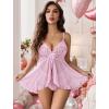 image:imageAvidlove Sexy Lingerie for Women Lace Babydoll Lingerie Dress Boudoir Lingerie VNeck Front Open Ruffle ChemisePink