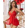 image:imageAvidlove Sexy Lingerie for Women Lace Babydoll Lingerie Dress Boudoir Lingerie VNeck Front Open Ruffle ChemiseRed