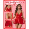 image:imageAvidlove Sexy Lingerie for Women Lace Babydoll Lingerie Dress Boudoir Lingerie VNeck Front Open Ruffle ChemiseRed