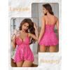 image:imageAvidlove Sexy Lingerie for Women Lace Babydoll Lingerie Dress Boudoir Lingerie VNeck Front Open Ruffle ChemiseRose Red Leopard