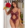 image:imageAvidlove Sexy Lingerie for Women Lace Teddy One Piece Cross Strap Bodysuit LingerieDark Red