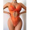 image:imageAvidlove Sexy Lingerie for Women Lace Teddy One Piece Cross Strap Bodysuit LingerieOrange