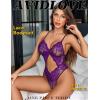 image:imageAvidlove Sexy Lingerie for Women Lace Teddy One Piece Cross Strap Bodysuit LingeriePurple