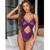 image:imageAvidlove Sexy Lingerie for Women Lace Teddy One Piece Cross Strap Bodysuit LingeriePurple