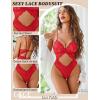 image:imageAvidlove Sexy Lingerie for Women Lace Teddy One Piece Cross Strap Bodysuit LingerieRed