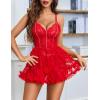 image:imageAvidlove Sexy Open Back V Neck Floral Lace Wireless Babydoll Lingerie Dress Set with Thong 2 PieceRed