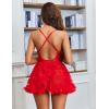image:imageAvidlove Sexy Open Back V Neck Floral Lace Wireless Babydoll Lingerie Dress Set with Thong 2 PieceRed