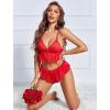 image:imageAvidlove Sexy Pajamas for Women Set Sheer Lingerie Set 2 Piece Mesh Cami Shorts NightwearChristmas Red