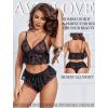 image:imageAvidlove Sexy Pajamas for Women Set Sheer Lingerie Set 2 Piece Mesh Cami Shorts NightwearFloral Black