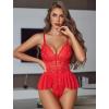 image:imageAvidlove Sexy Teddy Lingerie for Women Lace Bodysuit One Piece Mini BabydollCarimine Red