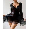 image:imageAvidlove Women 3 Piece Sexy Lingerie Set Floral Lace Trim Mini Babydoll Nightgown and Wide Sleeve RobeBlack