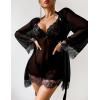 image:imageAvidlove Women 3 Piece Sexy Lingerie Set Floral Lace Trim Mini Babydoll Nightgown and Wide Sleeve RobeBlack