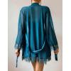 image:imageAvidlove Women 3 Piece Sexy Lingerie Set Floral Lace Trim Mini Babydoll Nightgown and Wide Sleeve RobeBlue Green