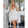 image:imageAvidlove Women 3 Piece Sexy Lingerie Set Floral Lace Trim Mini Babydoll Nightgown and Wide Sleeve RobeWhite