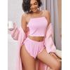 image:imageAvidlove Women Cami Ribbed Pajama Set Sexy Side Slit Sleepwear Soft Lingerie 2 Piece PJ SetPink