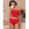 image:imageAvidlove Women Cami Ribbed Pajama Set Sexy Side Slit Sleepwear Soft Lingerie 2 Piece PJ SetRed