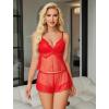 image:imageAvidlove Women Lace Pajamas Lingerie Set Sexy Cami Shorts Sets Mesh Sleepwear 2 Piece SXXLRed