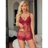 image:imageAvidlove Women Lace Pajamas Lingerie Set Sexy Cami Shorts Sets Mesh Sleepwear 2 Piece SXXLWine Red