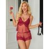 image:imageAvidlove Women Lace Pajamas Lingerie Set Sexy Cami Shorts Sets Mesh Sleepwear 2 Piece SXXLWine Red