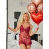 image:imageAvidlove Women Lace Pajamas Lingerie Set Sexy Cami Shorts Sets Mesh Sleepwear 2 Piece SXXLWine Red