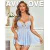image:imageAvidlove Women Lingerie Lace Babydoll Sexy Chemise Nightwear Teddy V Neck Sleepwear Boudoir OutfitsClear Blue