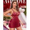 image:imageAvidlove Women Lingerie Lace Babydoll Sexy Chemise Nightwear Teddy V Neck Sleepwear Boudoir OutfitsWine Red