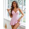 image:imageAvidlove Women Lingerie Lace Chemise V Neck Sexy Nightgown Modal Babydoll SleepwearPink
