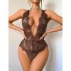 image:imageAvidlove Women One Piece Lingerie Lace Bodysuit Deep V Teddy Mini BabydollBrown