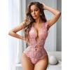 image:imageAvidlove Women One Piece Lingerie Lace Bodysuit Deep V Teddy Mini BabydollDark Pink