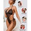 image:imageAvidlove Women Sexy Lingerie Lace Body Suit Deep V Teddy Mesh Bodysuit Cut Out One Piece Mini BabydollBlack