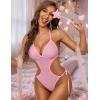 image:imageAvidlove Women Sexy Lingerie Lace Body Suit Deep V Teddy Mesh Bodysuit Cut Out One Piece Mini BabydollPink