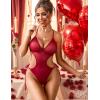 image:imageAvidlove Women Sexy Lingerie Lace Body Suit Deep V Teddy Mesh Bodysuit Cut Out One Piece Mini BabydollRed