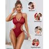 image:imageAvidlove Women Sexy Lingerie Lace Body Suit Deep V Teddy Mesh Bodysuit Cut Out One Piece Mini BabydollRed